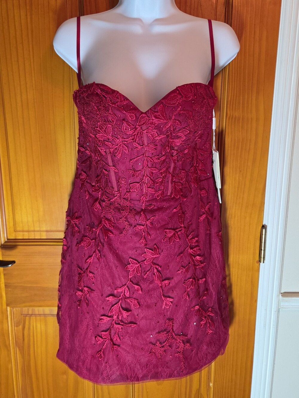 Stacees Sheath Strapless Beaded Sequin Corset Silk/Satin Mini Holiday Prom Dress